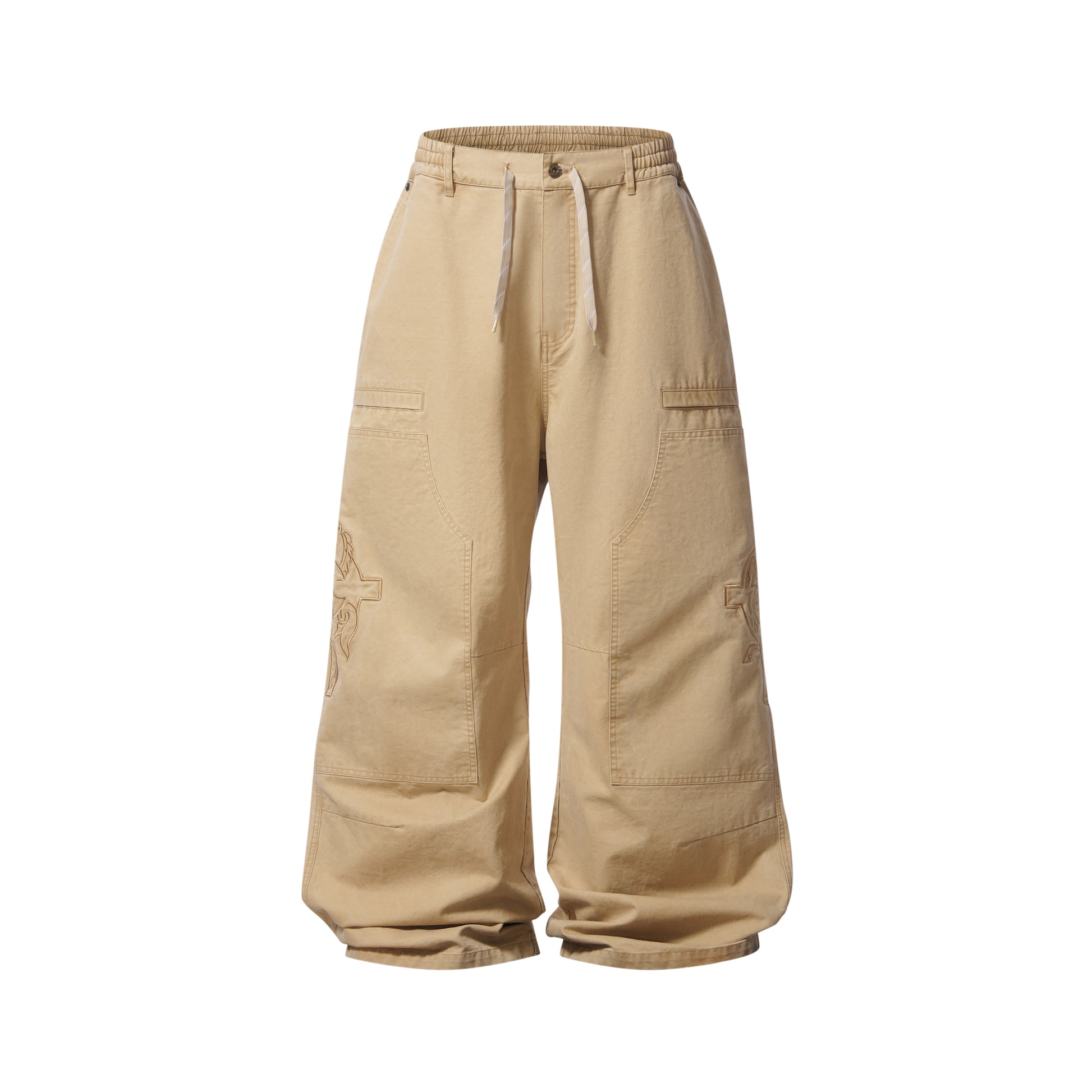 BLIND NO PLAN EXITMODE Battle Horse Embroidered Washed Lumberjack Baggy Pants Khaki