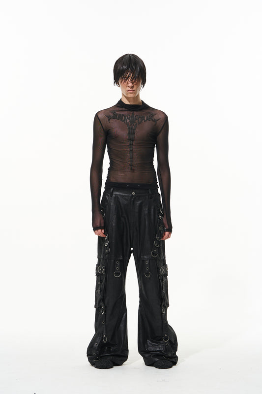 BLINDNOPLAN 24AW high-end series heavy metal decorative ribbon loop loose cargo pants fall