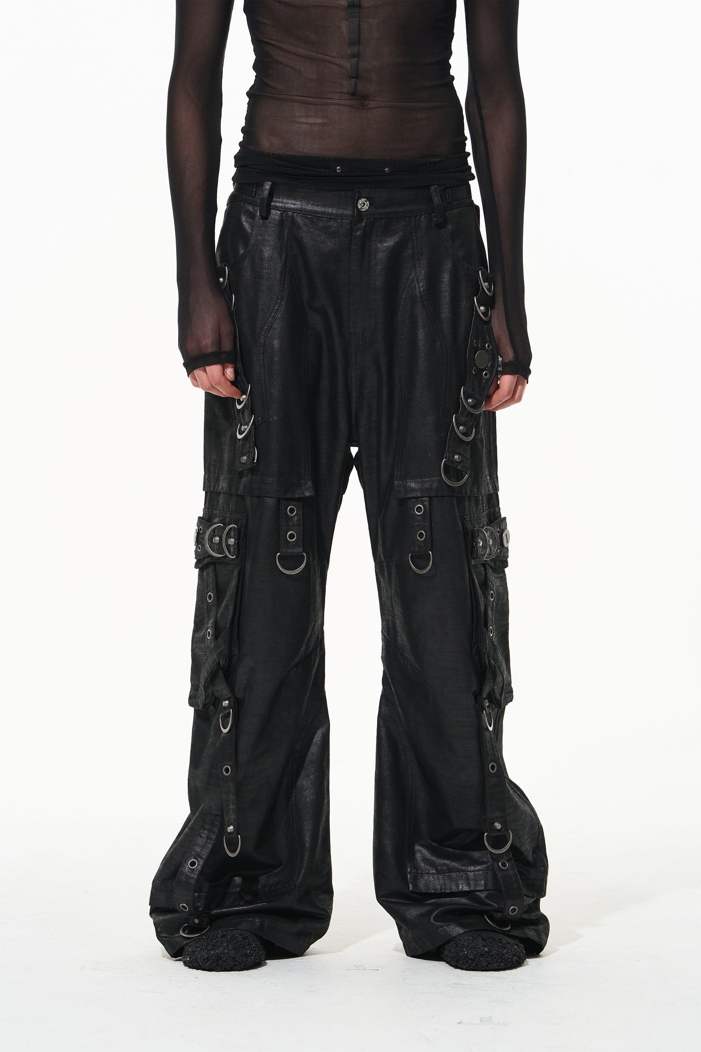 BLINDNOPLAN 24AW high-end series heavy metal decorative ribbon loop loose cargo pants fall