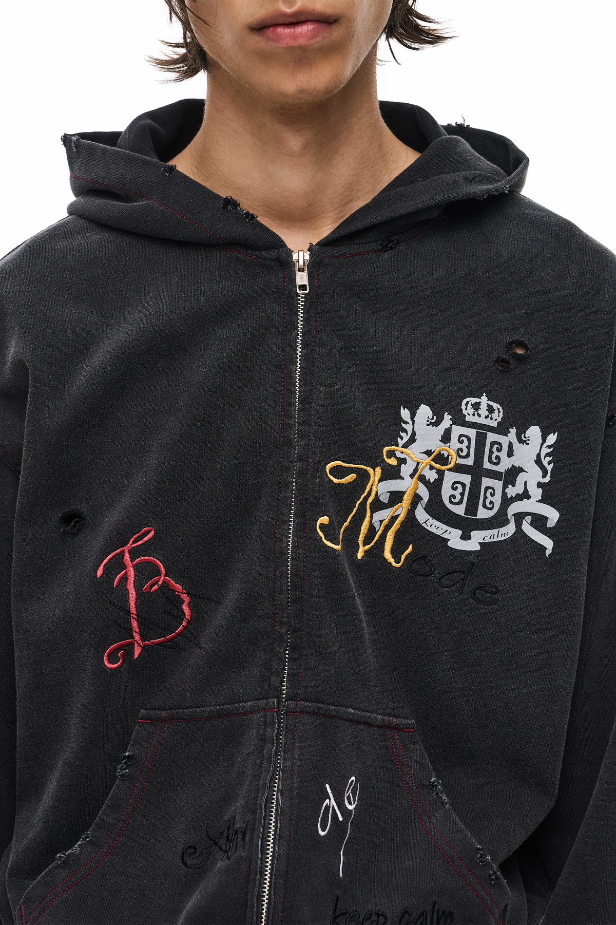 EXITMODE EXITMODE Vintage Faded Distressed Embroidered Hoodie