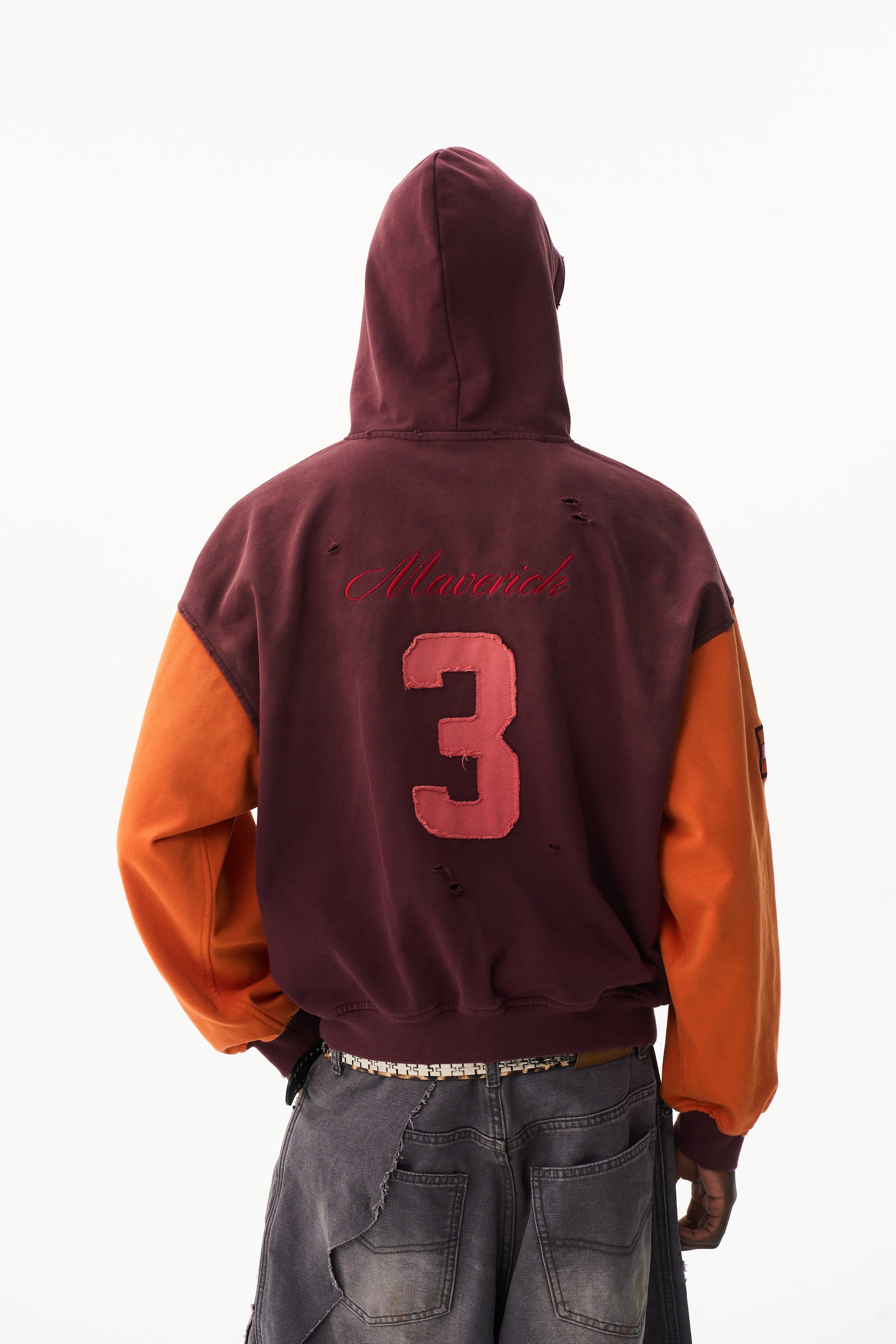 BLIND NO PLAN EXITMODE 26SS Color-Block Washed Cross Horse Hoodie