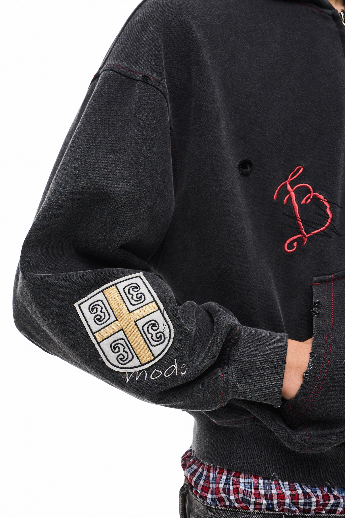 EXITMODE EXITMODE Vintage Faded Distressed Embroidered Hoodie