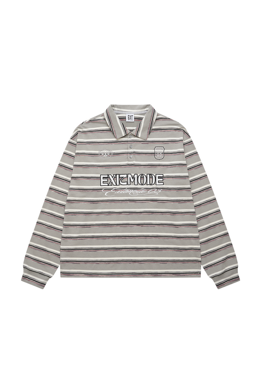 EXITMODE EXITMODE Retro American Sport-Inspired Embroidered Polo Long Sleeve Shirt grey