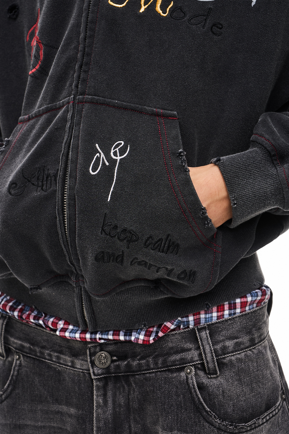 EXITMODE EXITMODE Vintage Faded Distressed Embroidered Hoodie