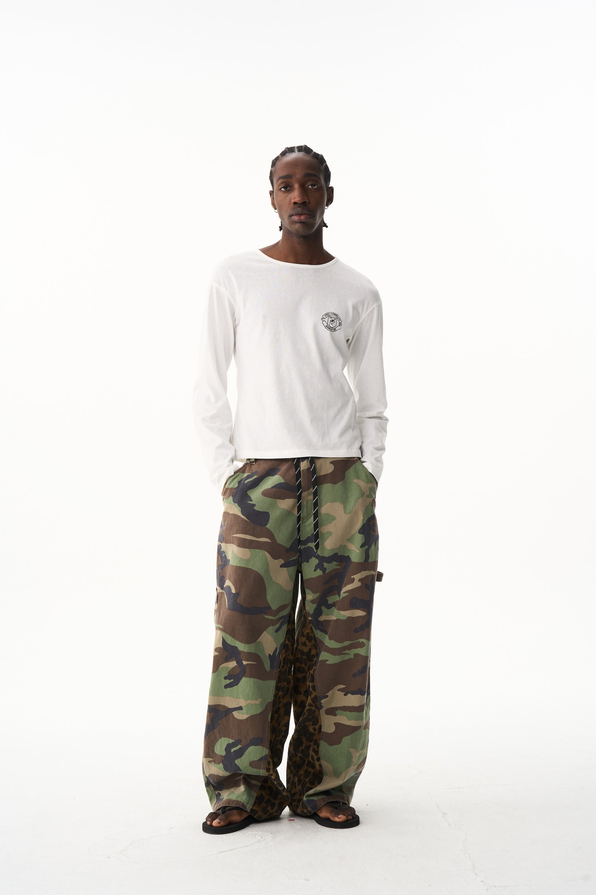 BLIND NO PLAN EXITMODE 26SS Baggy Patchwork Camouflage & Leopard Lumberjack Pants