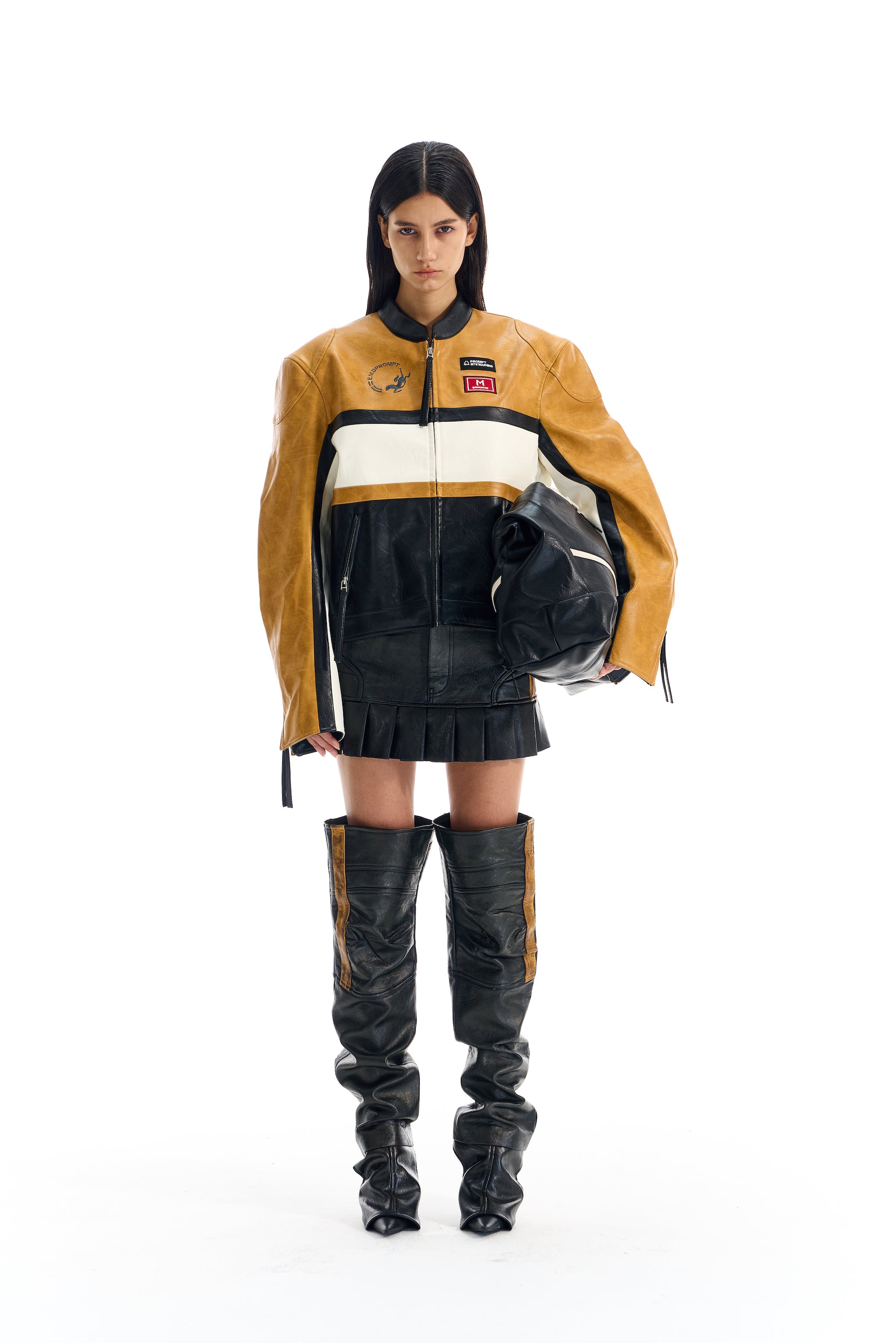 BLIND NO PLAN EXITMODE BY BLINDNOPLAN 25AW Colorblock Short Leather Sports Jacket