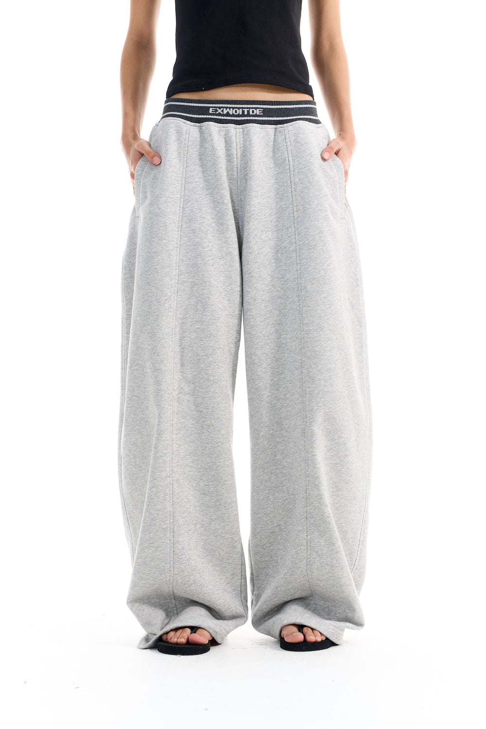 BLIND NO PLAN EXITMODE BY BLINDNOPLAN 25AW Colorblock Ribbed Curved Sports Pants – Wide Leg