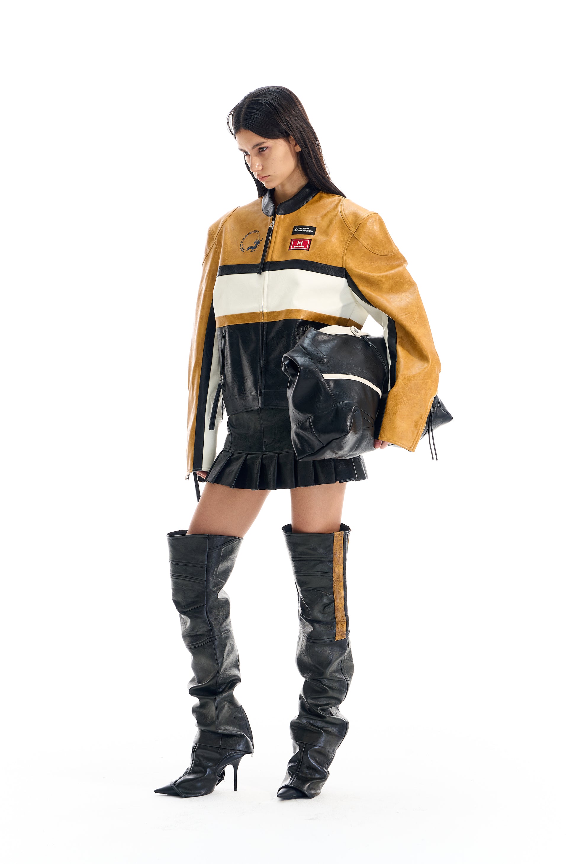 BLIND NO PLAN EXITMODE BY BLINDNOPLAN 25AW Colorblock Short Leather Sports Jacket