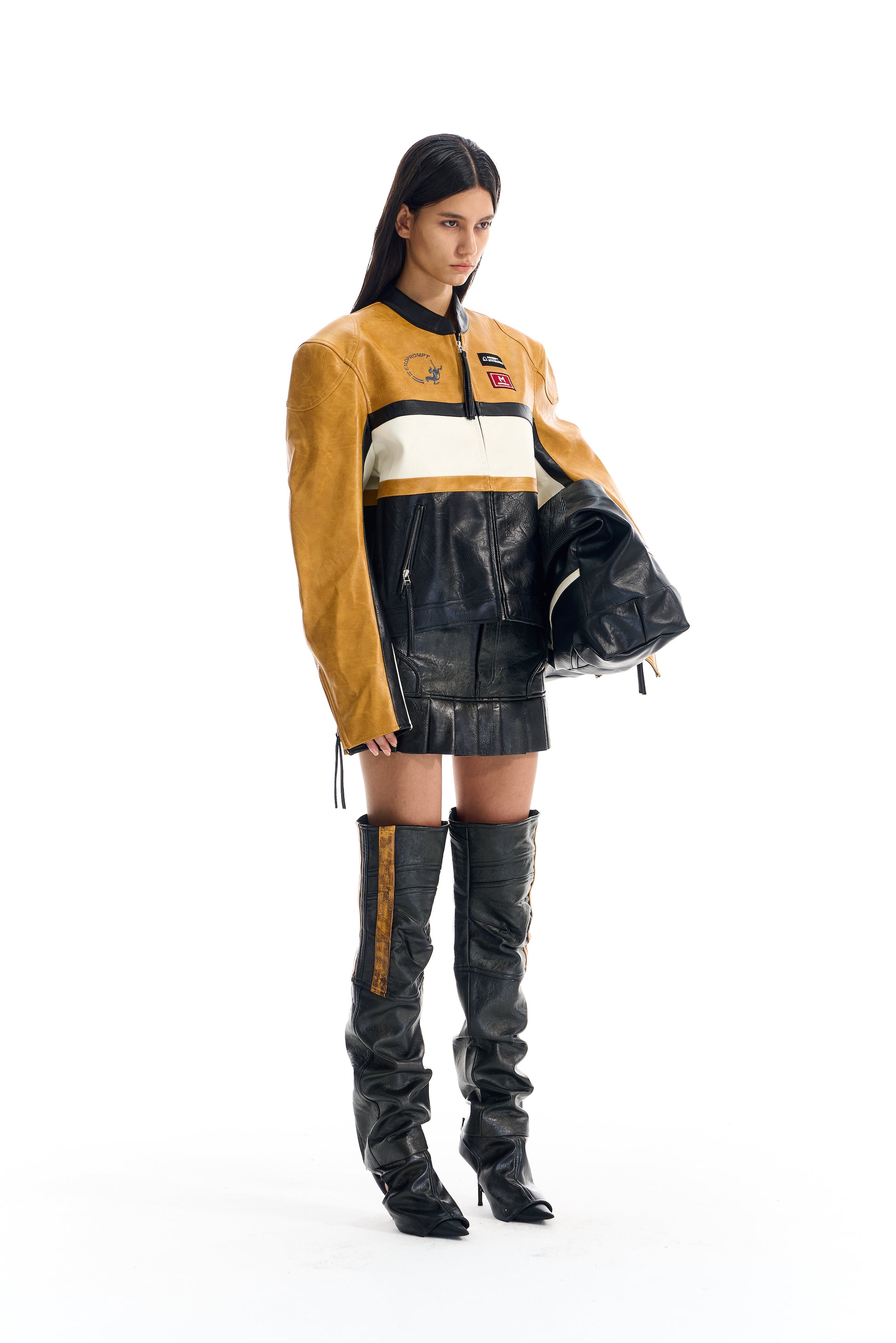 BLIND NO PLAN EXITMODE BY BLINDNOPLAN 25AW Colorblock Short Leather Sports Jacket