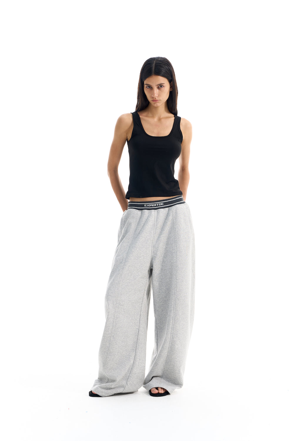 BLIND NO PLAN EXITMODE BY BLINDNOPLAN 25AW Colorblock Ribbed Curved Sports Pants – Wide Leg