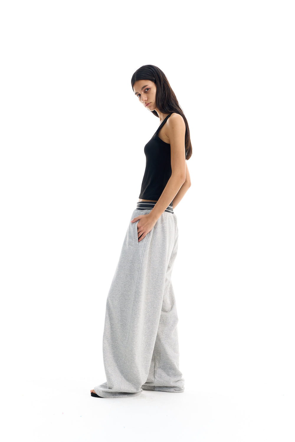 BLIND NO PLAN EXITMODE BY BLINDNOPLAN 25AW Colorblock Ribbed Curved Sports Pants – Wide Leg