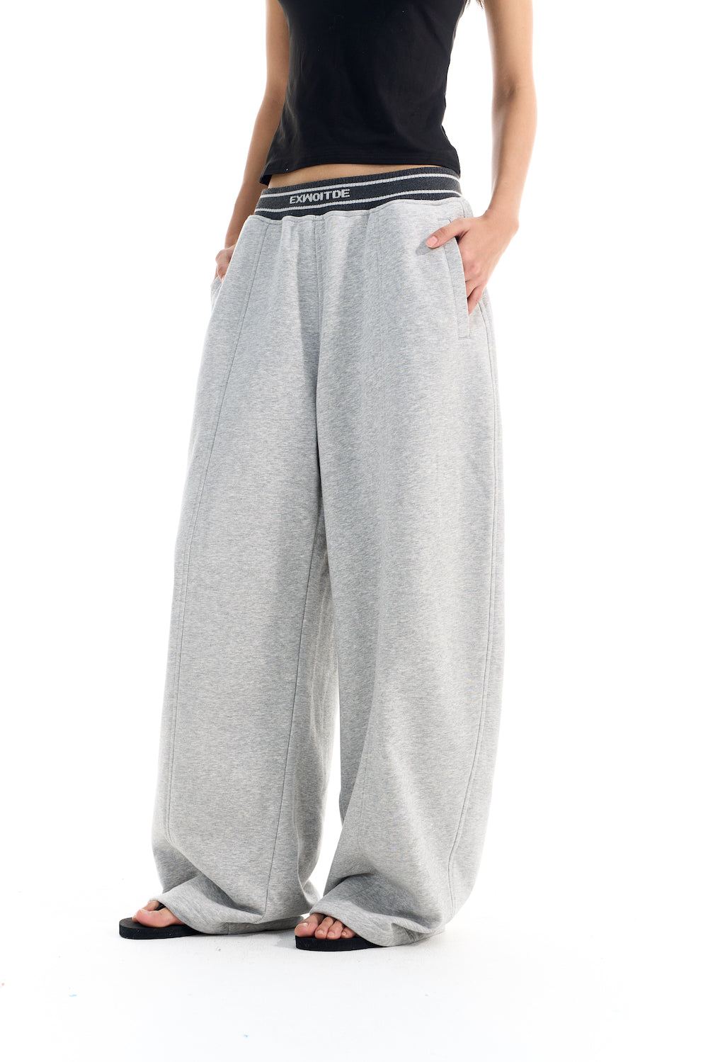 BLIND NO PLAN EXITMODE BY BLINDNOPLAN 25AW Colorblock Ribbed Curved Sports Pants – Wide Leg