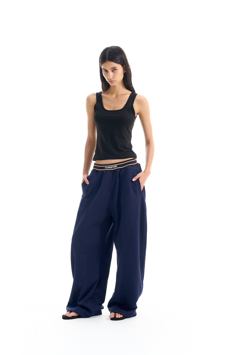 BLIND NO PLAN EXITMODE BY BLINDNOPLAN 25AW Colorblock Ribbed Curved Sports Pants – Wide Leg