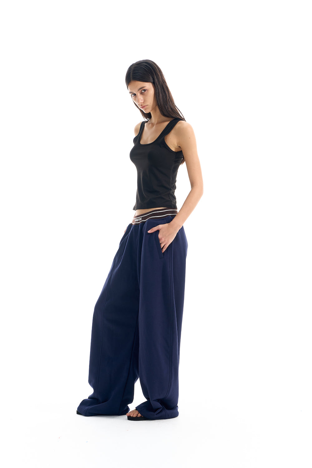 BLIND NO PLAN EXITMODE BY BLINDNOPLAN 25AW Colorblock Ribbed Curved Sports Pants – Wide Leg