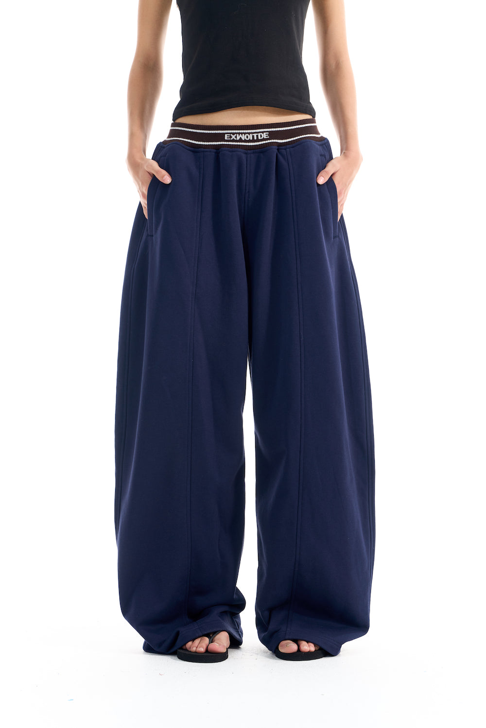 BLIND NO PLAN EXITMODE BY BLINDNOPLAN 25AW Colorblock Ribbed Curved Sports Pants – Wide Leg