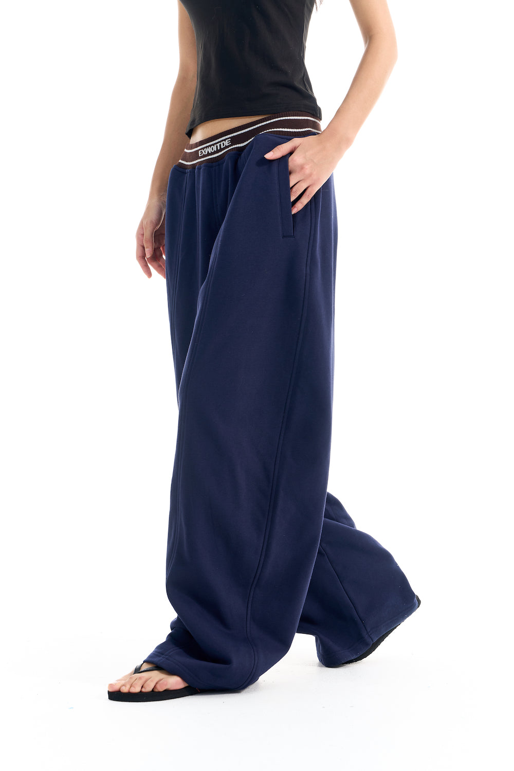 BLIND NO PLAN EXITMODE BY BLINDNOPLAN 25AW Colorblock Ribbed Curved Sports Pants – Wide Leg