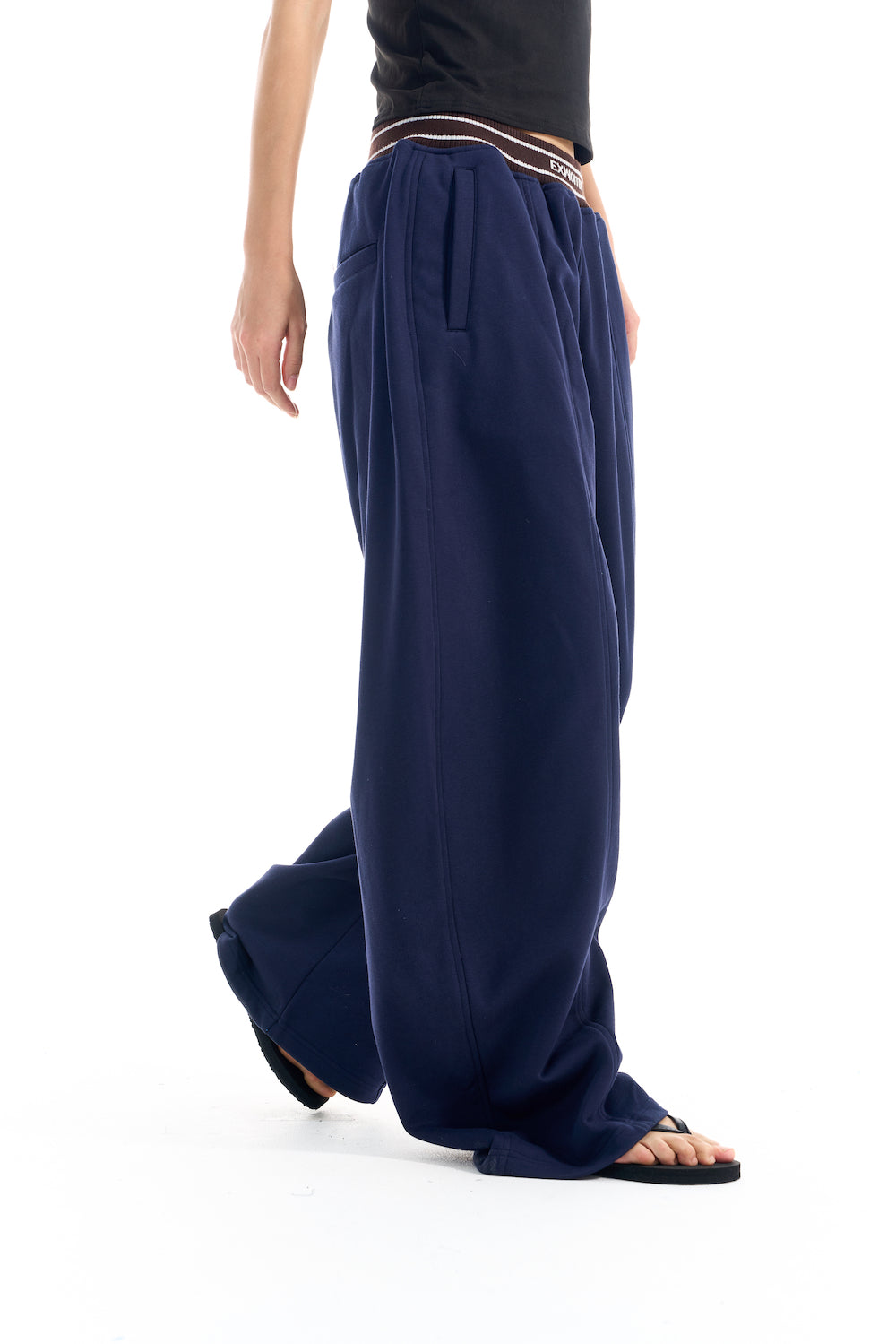 BLIND NO PLAN EXITMODE BY BLINDNOPLAN 25AW Colorblock Ribbed Curved Sports Pants – Wide Leg