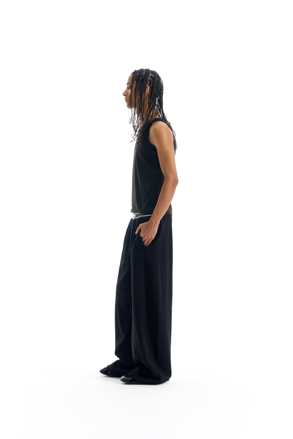 BLIND NO PLAN EXITMODE BY BLINDNOPLAN 25AW Colorblock Ribbed Curved Sports Pants – Wide Leg