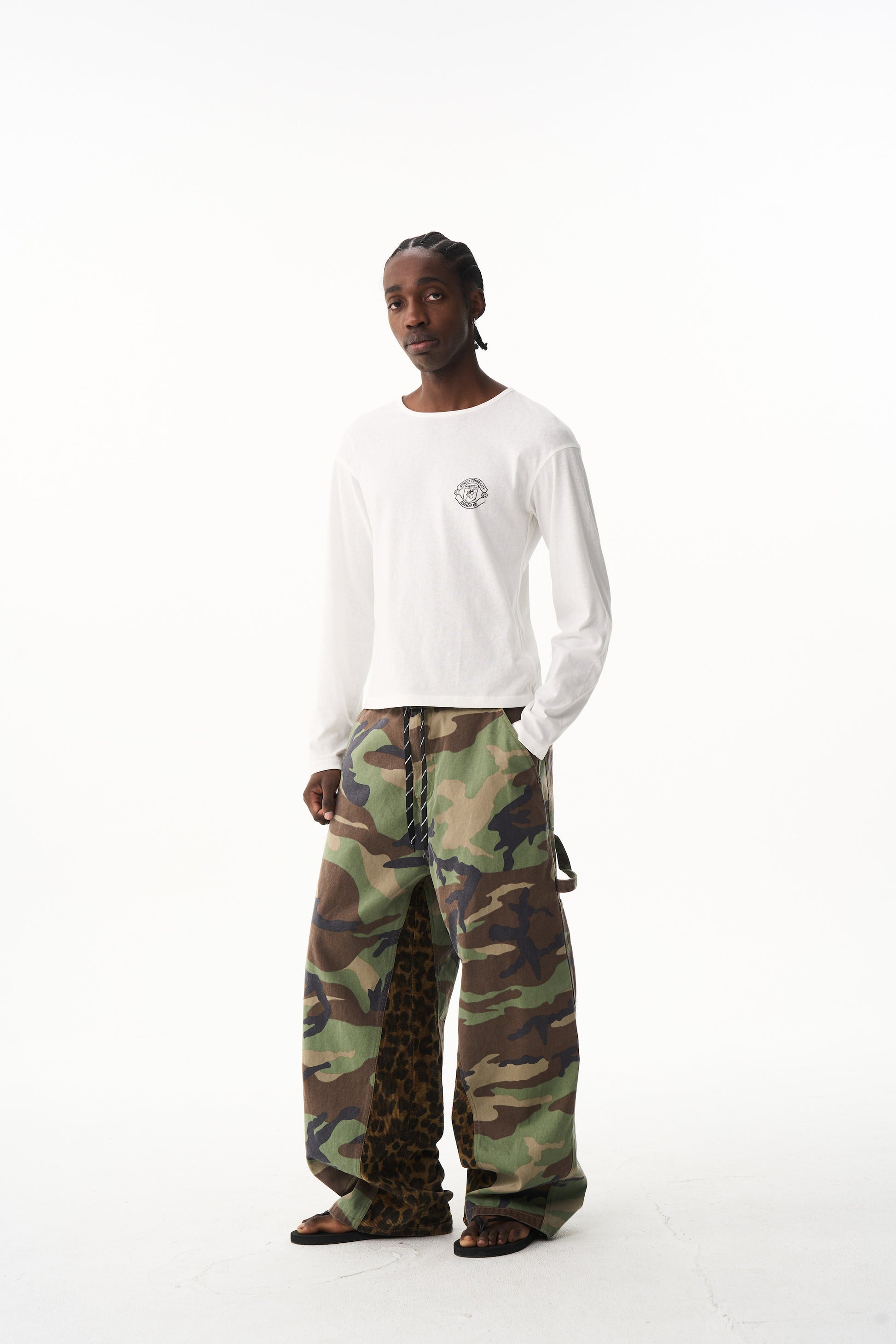 BLIND NO PLAN EXITMODE 26SS Baggy Patchwork Camouflage & Leopard Lumberjack Pants