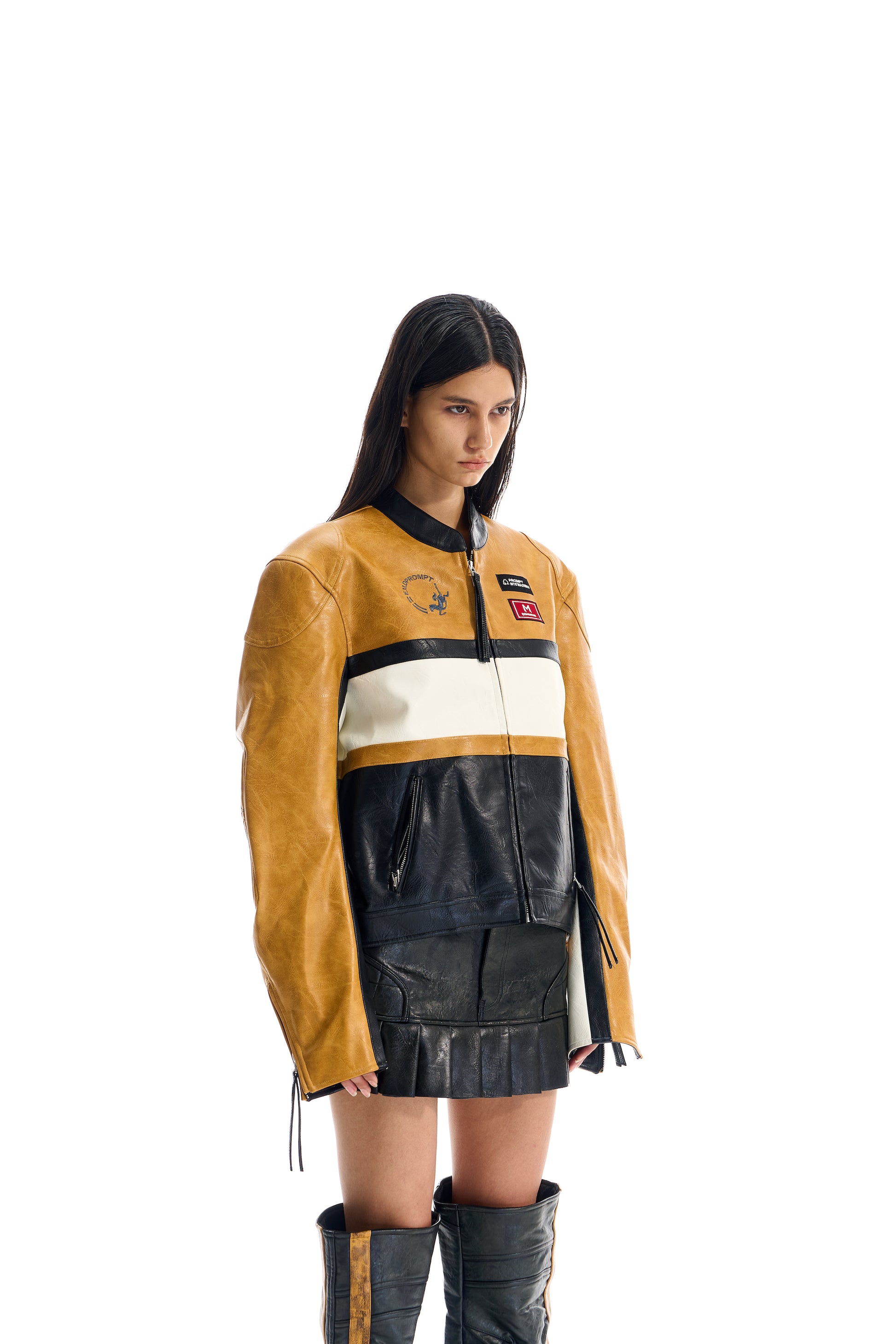 BLIND NO PLAN EXITMODE BY BLINDNOPLAN 25AW Colorblock Short Leather Sports Jacket