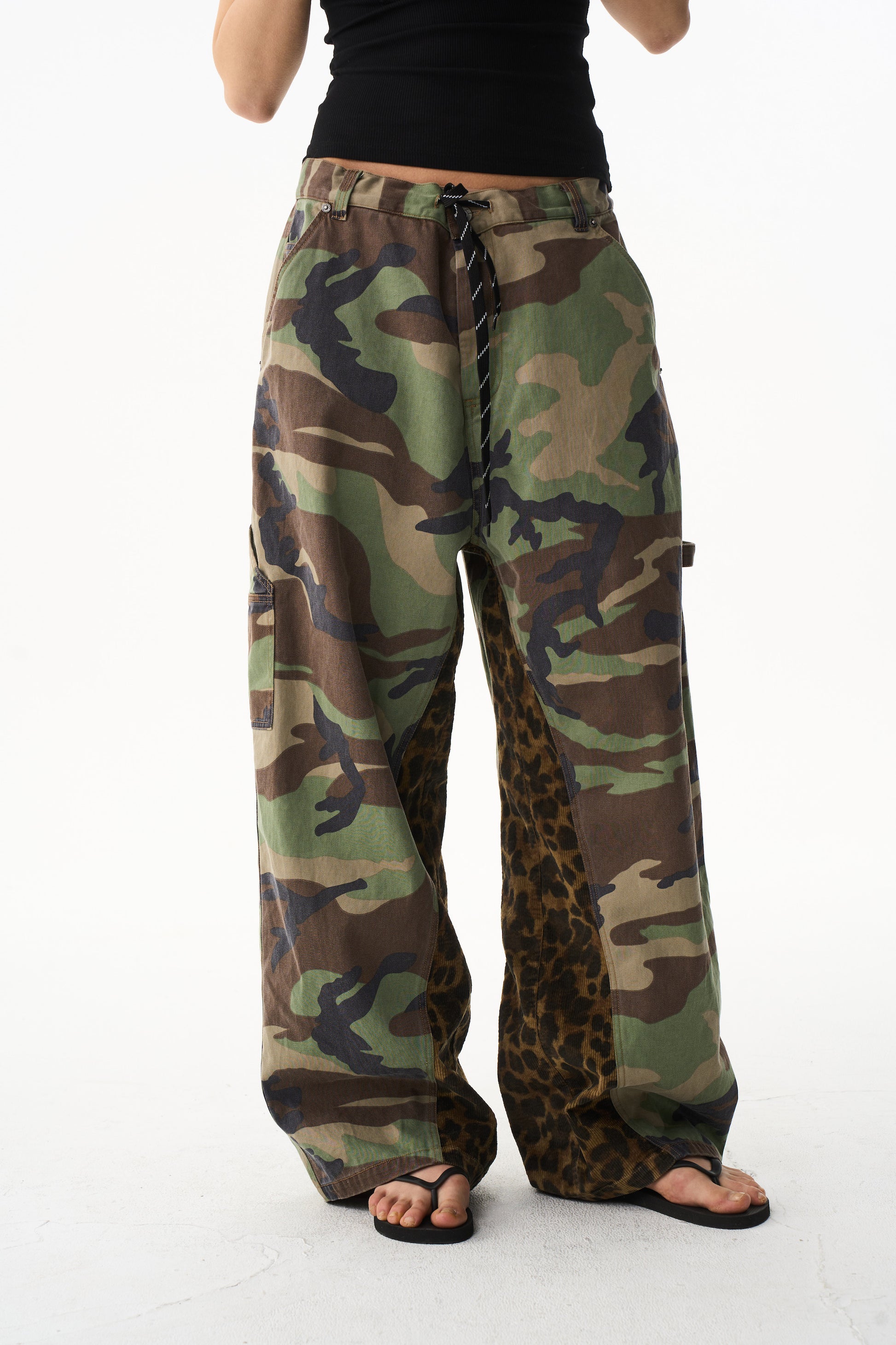 BLIND NO PLAN EXITMODE 26SS Baggy Patchwork Camouflage & Leopard Lumberjack Pants