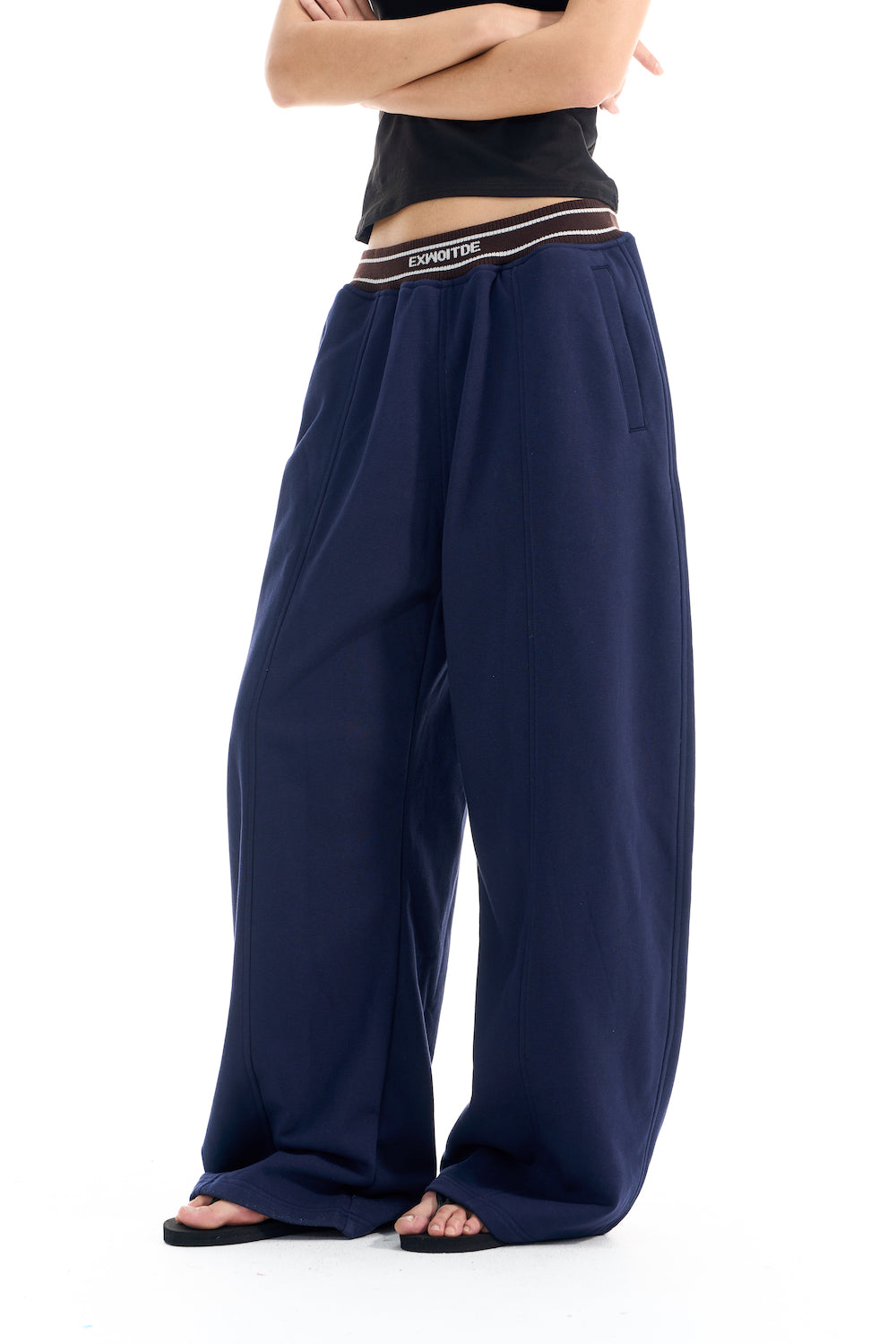 BLIND NO PLAN EXITMODE BY BLINDNOPLAN 25AW Colorblock Ribbed Curved Sports Pants – Wide Leg