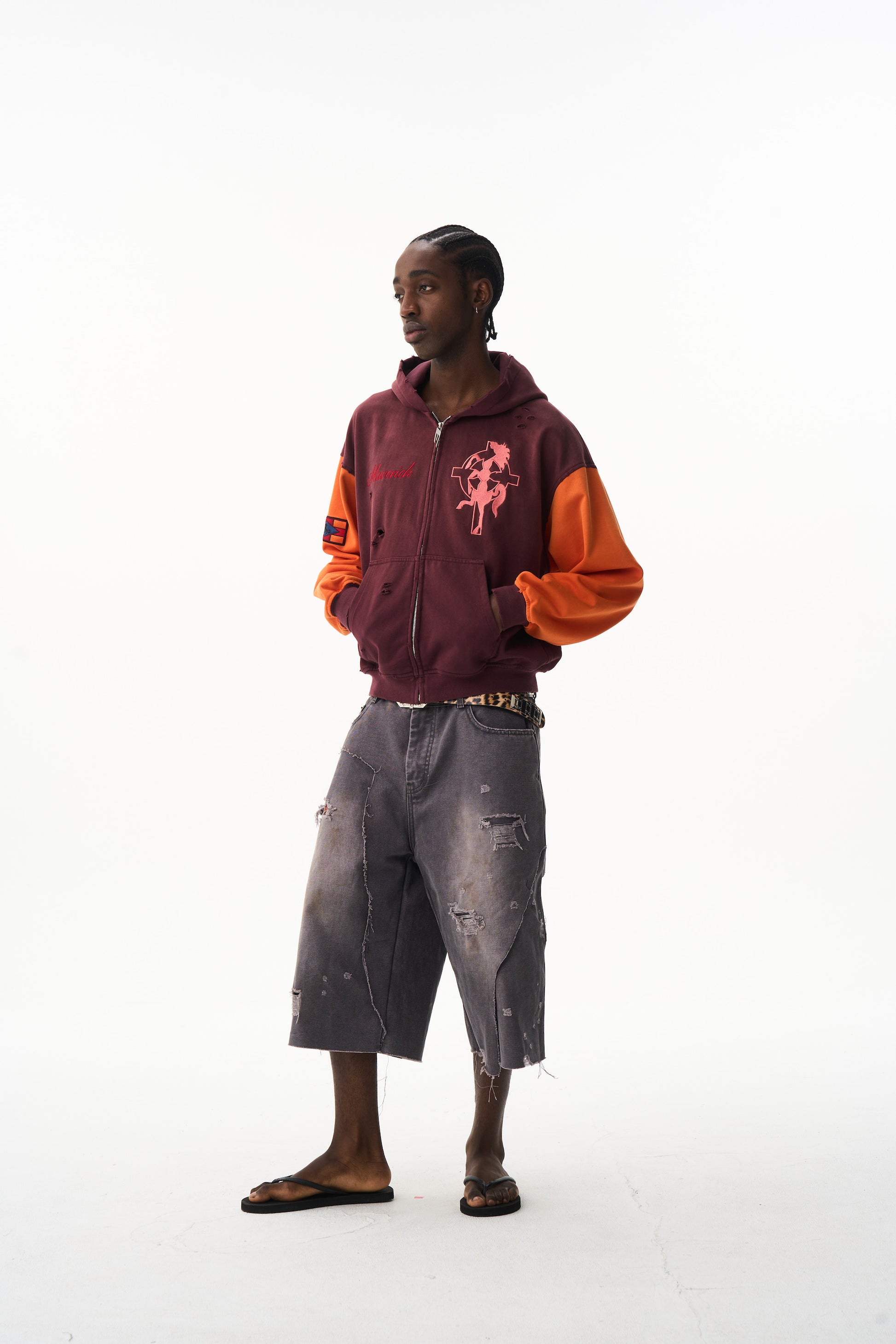 BLIND NO PLAN EXITMODE 26SS Color-Block Washed Cross Horse Hoodie