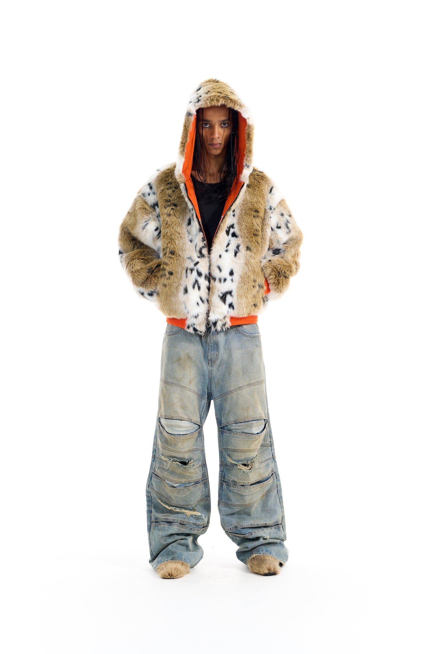 BLIND NO PLAN EXITMODE BY BLINDNOPLAN 25AW Reversible Plush Winter Jacket – Leopard Print