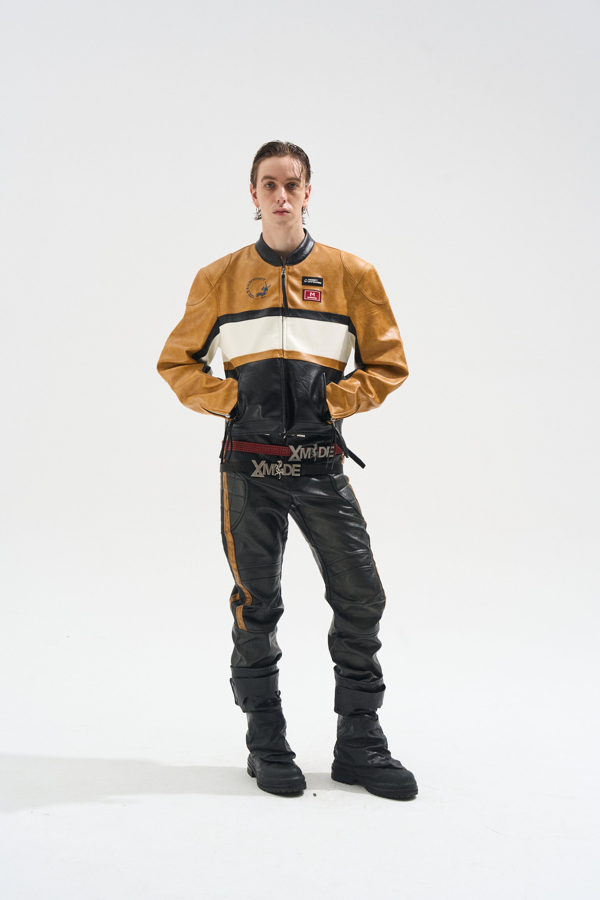 BLIND NO PLAN EXITMODE BY BLINDNOPLAN 25AW Colorblock Short Leather Sports Jacket