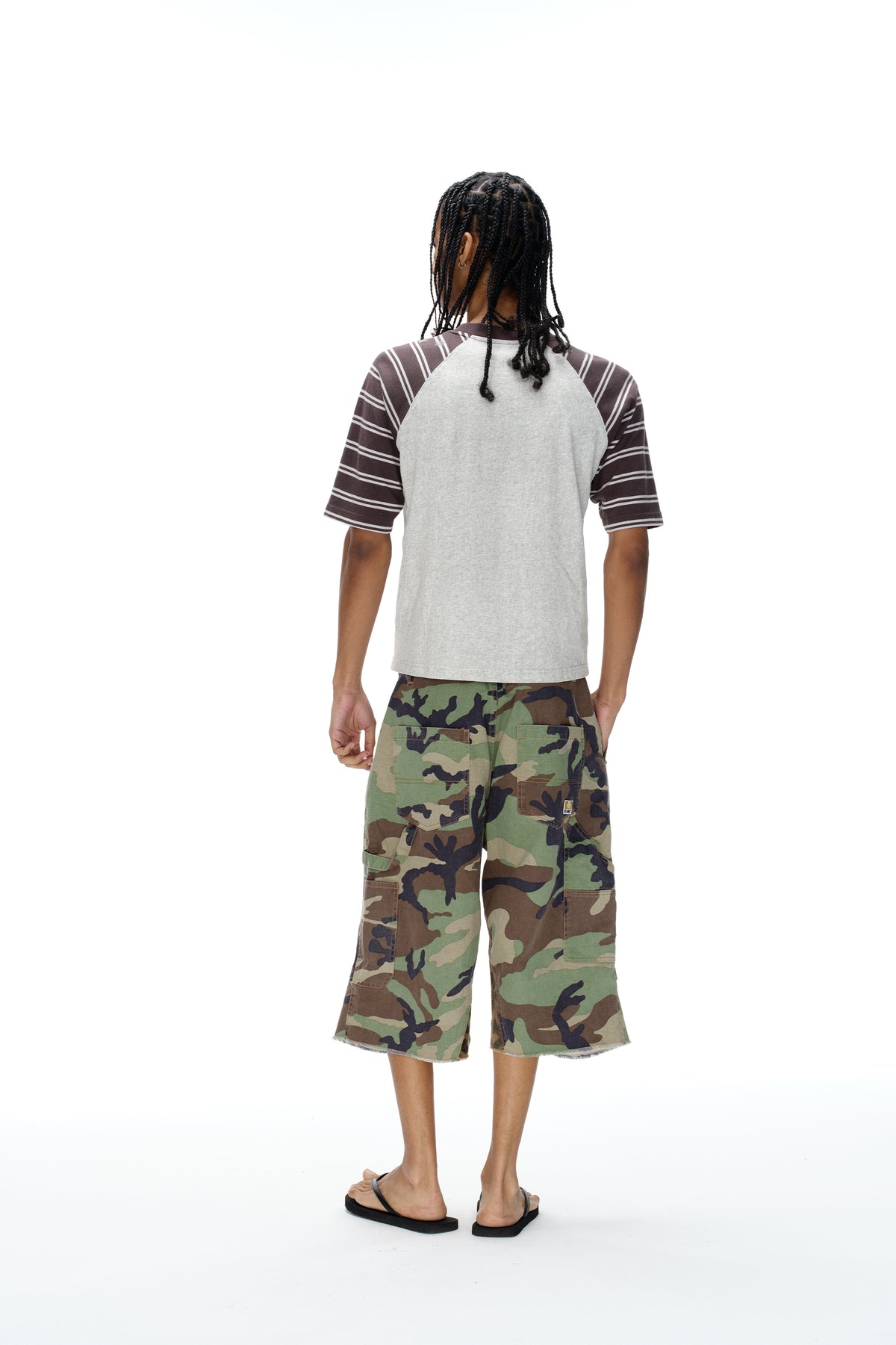 EXITMODE EXITMODE Relaxed Color-Block Patchwork Camouflage and Leopard-Print Carpenter Shorts – Unisex