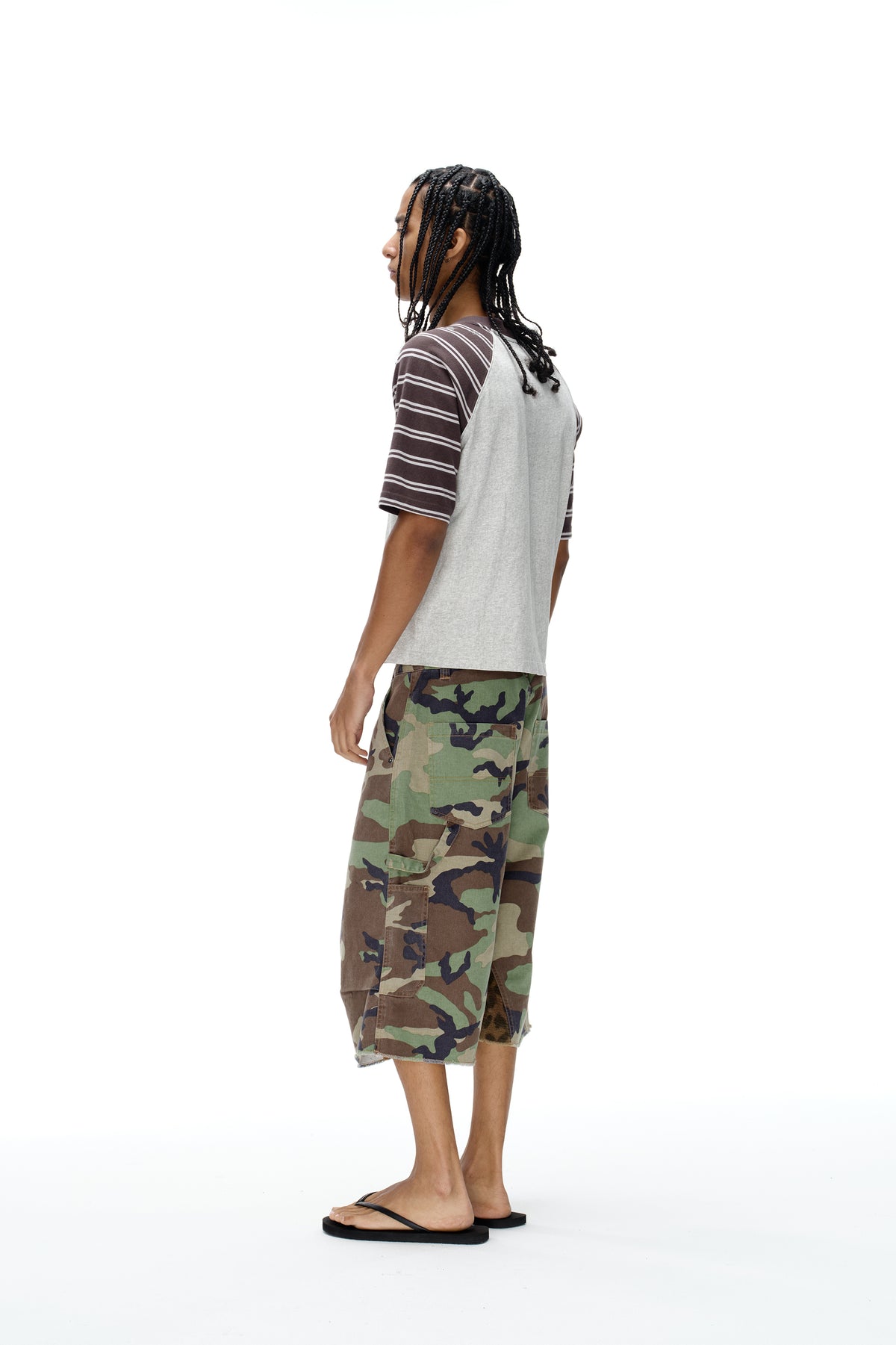 EXITMODE EXITMODE Relaxed Color-Block Patchwork Camouflage and Leopard-Print Carpenter Shorts – Unisex