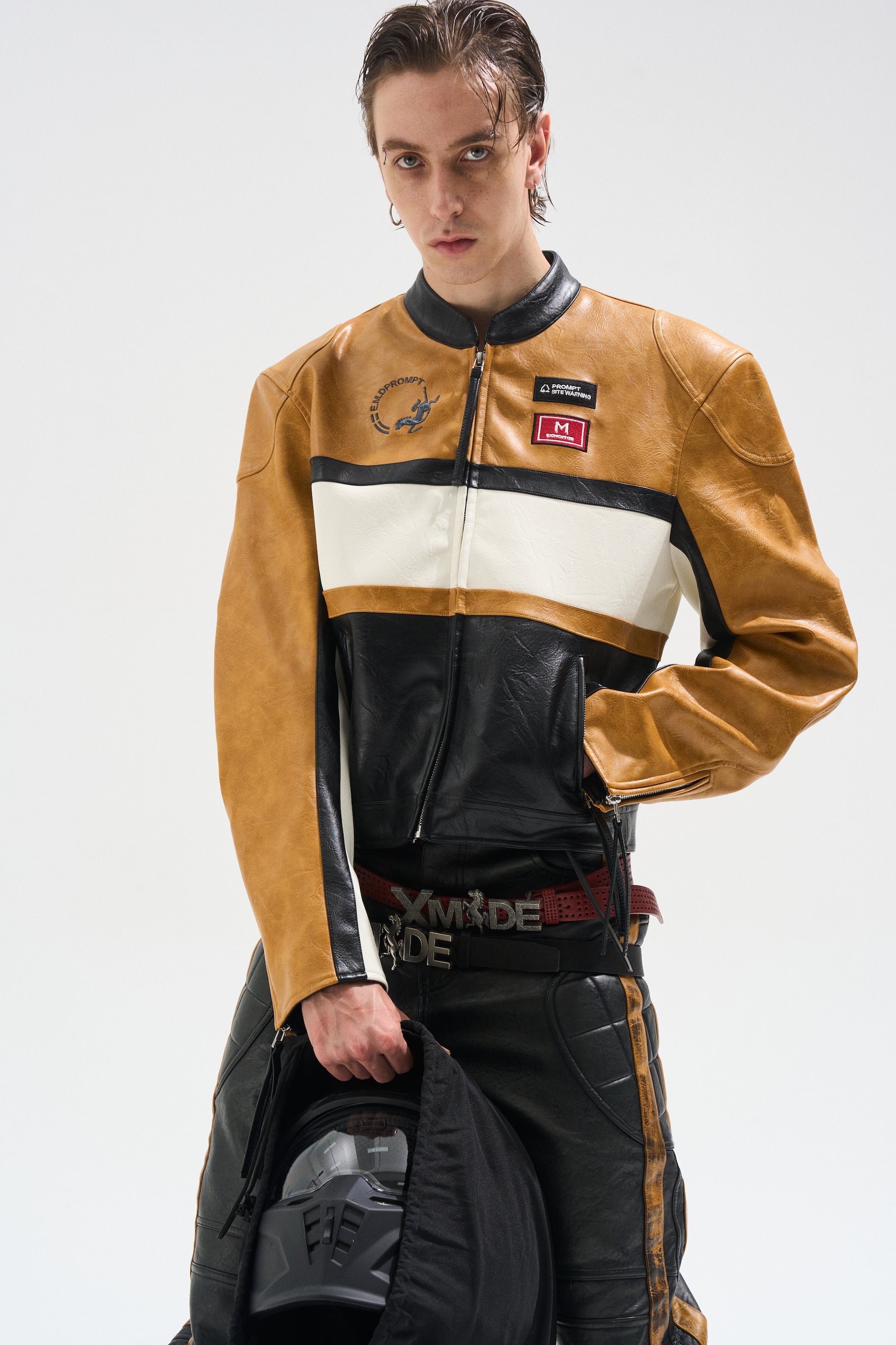 BLIND NO PLAN EXITMODE BY BLINDNOPLAN 25AW Colorblock Short Leather Sports Jacket