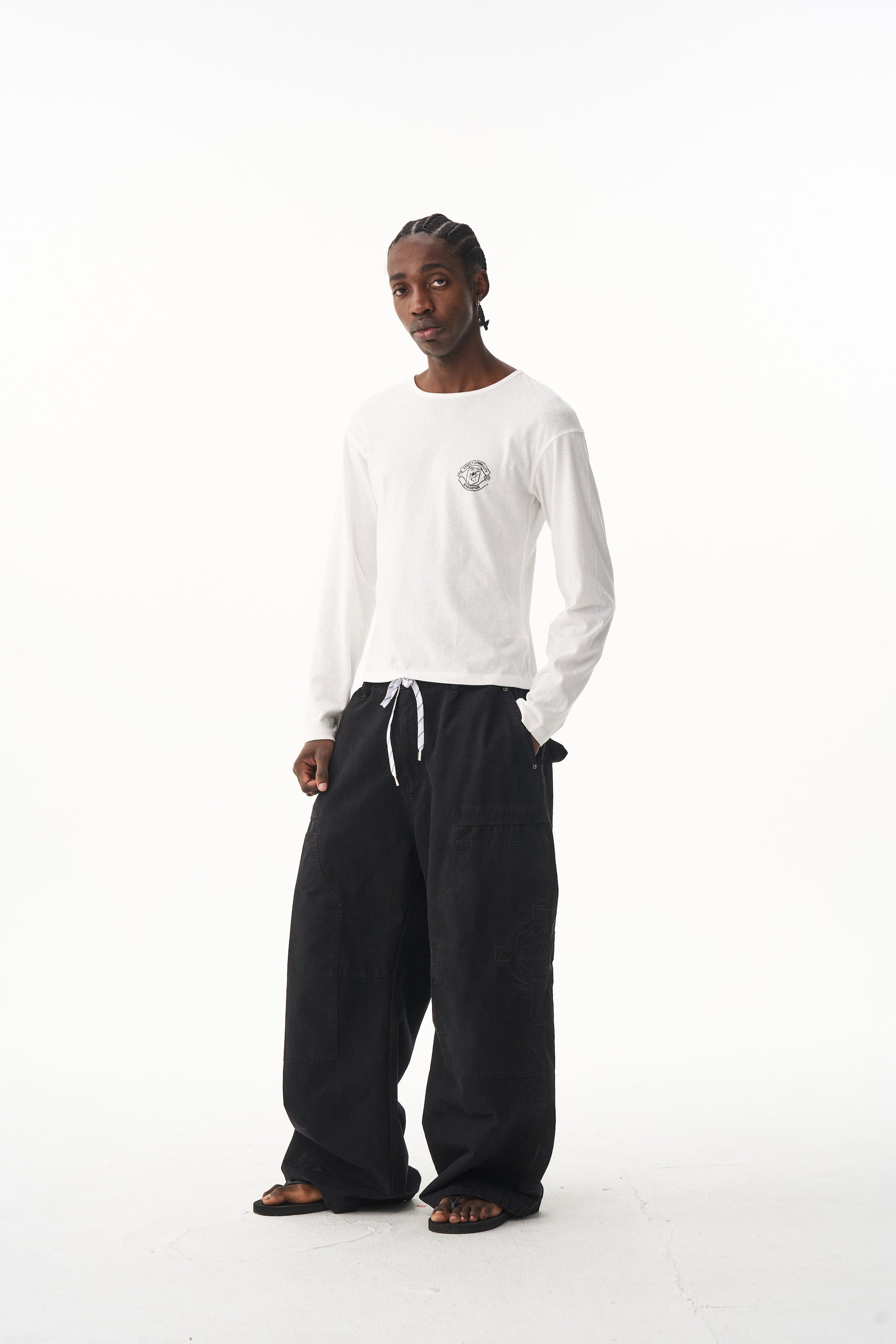 BLIND NO PLAN EXITMODE Battle Horse Embroidered Washed Lumberjack Baggy Pants